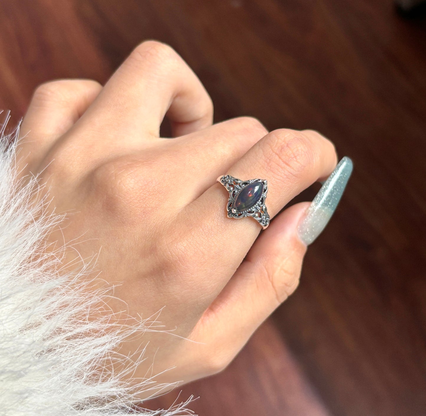 Black opal ring s925