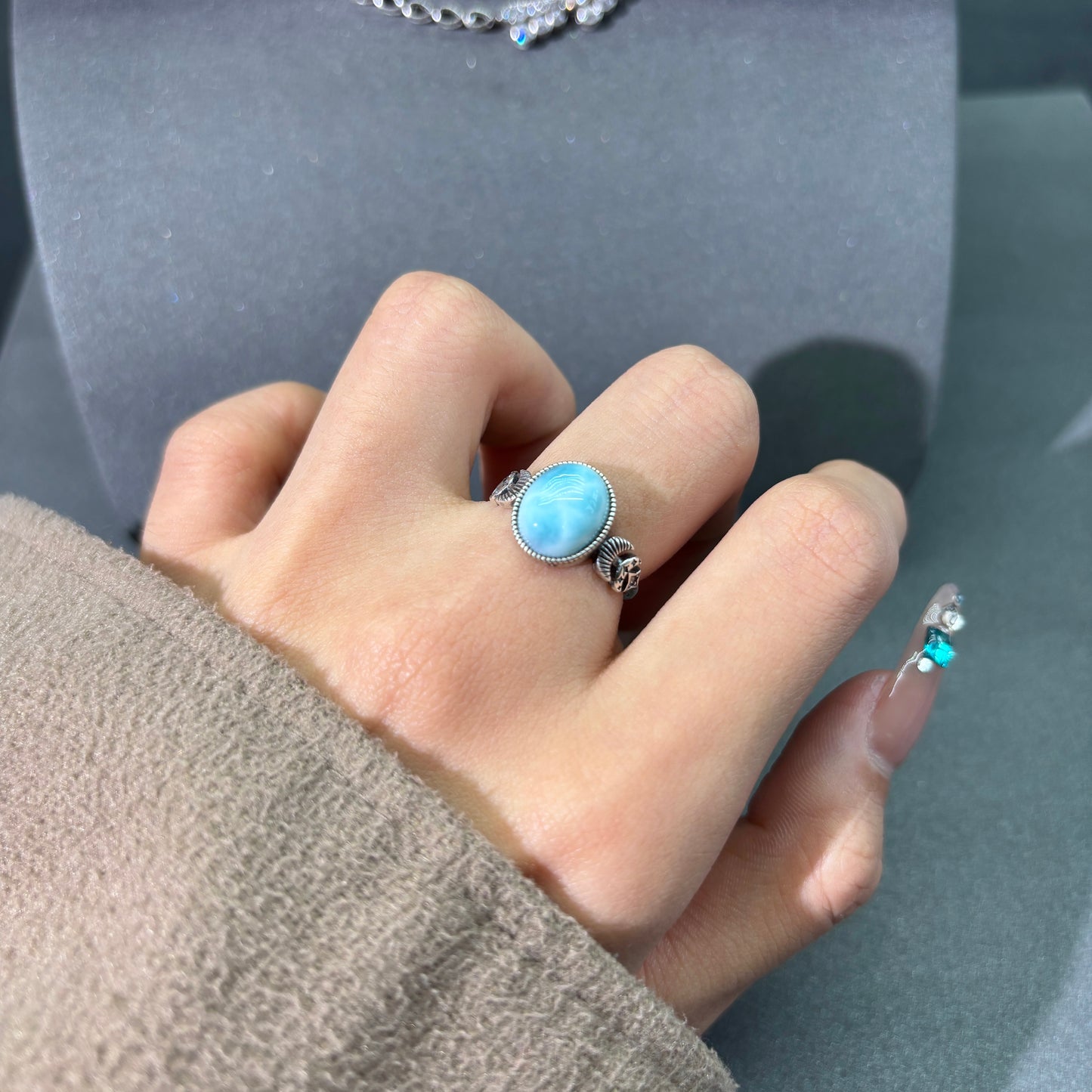 Larimar sliver ring