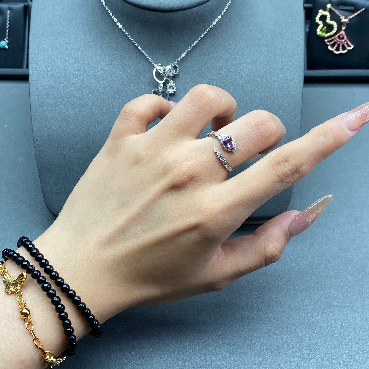 Natural gemstone amethyst ring