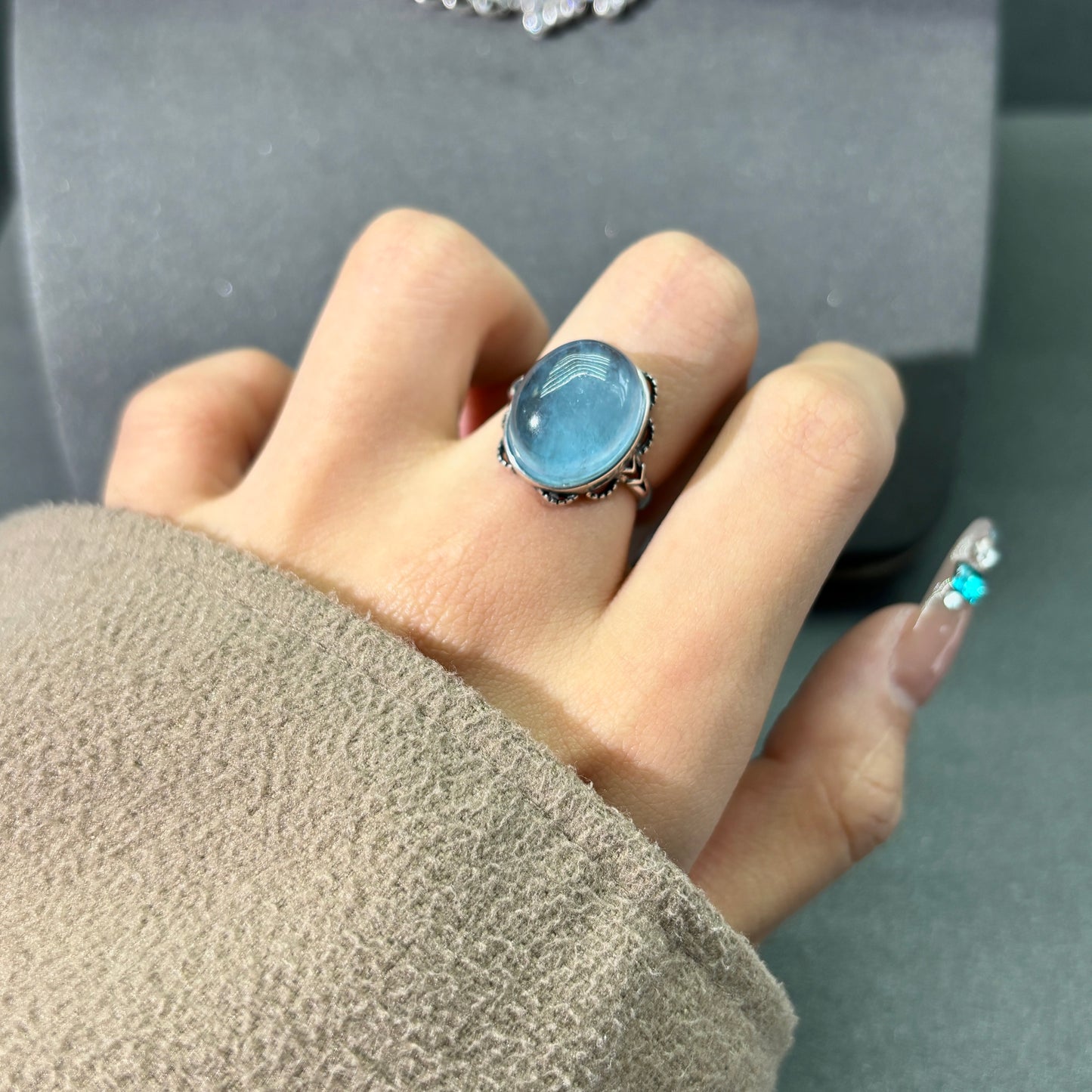 Larimar sliver ring