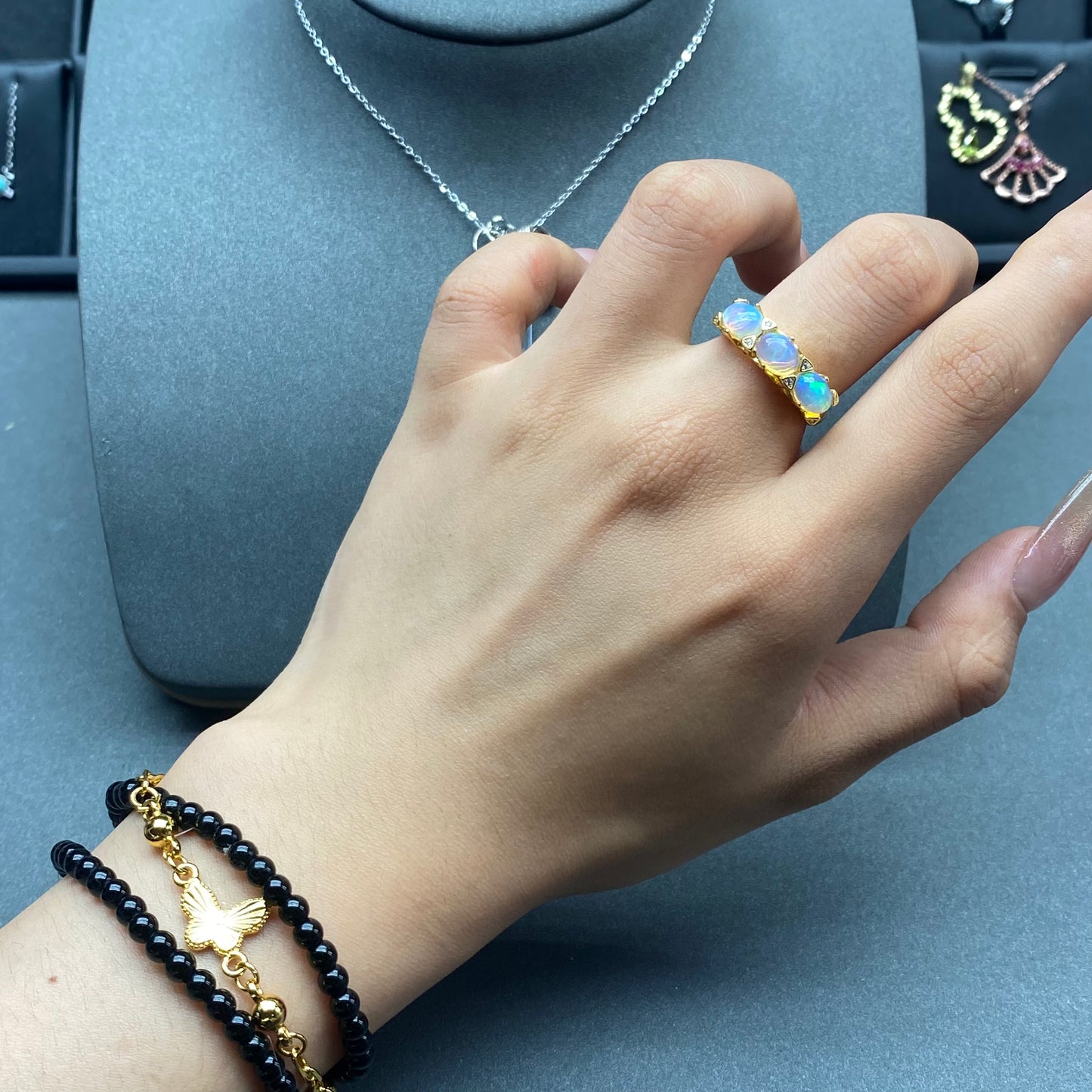 Natural gemstone opal ring