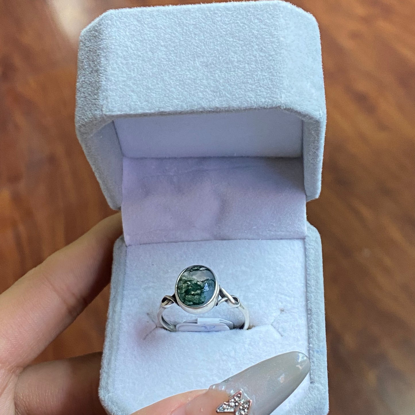 moss agate sliver s925 ring