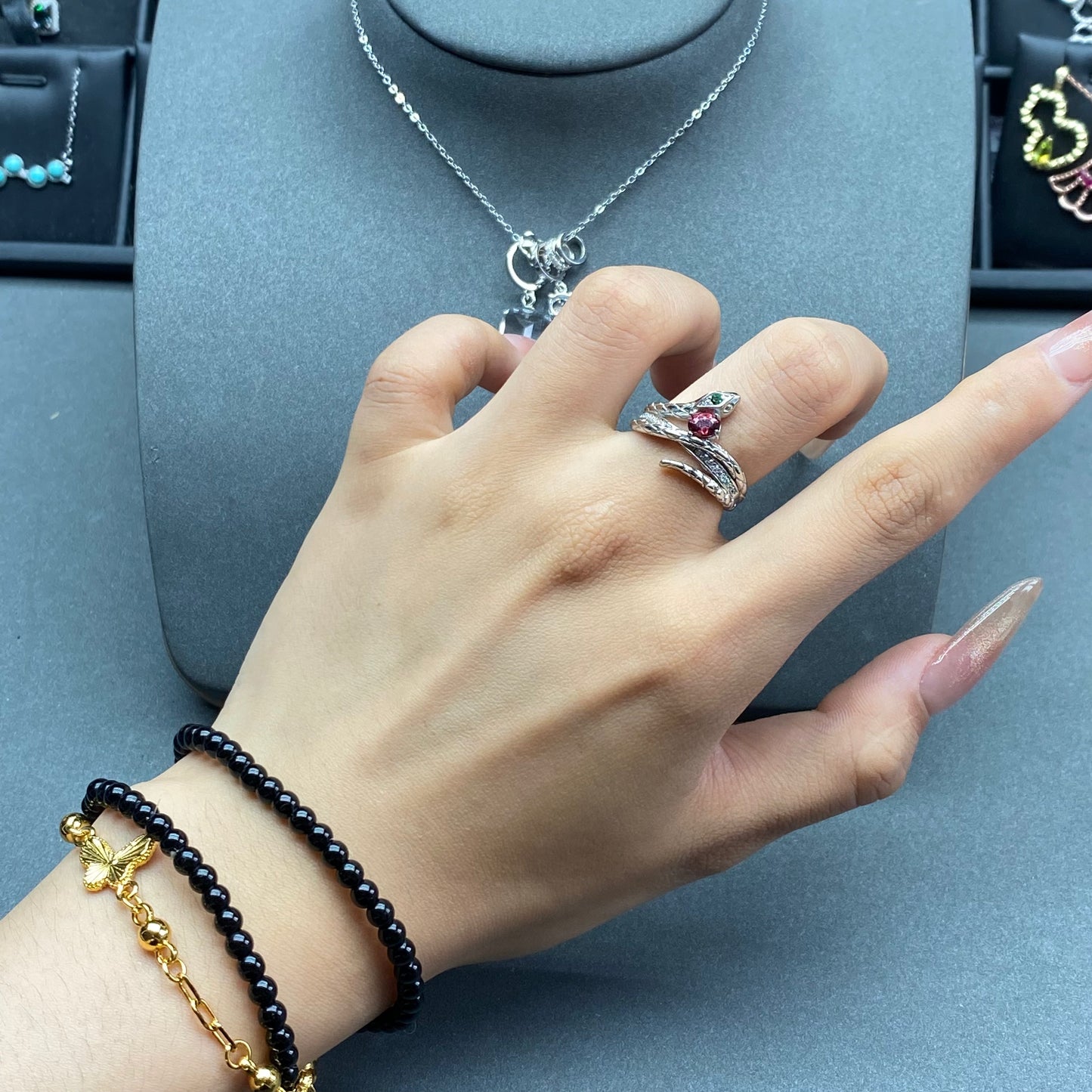 Natural gemstone garnet ring