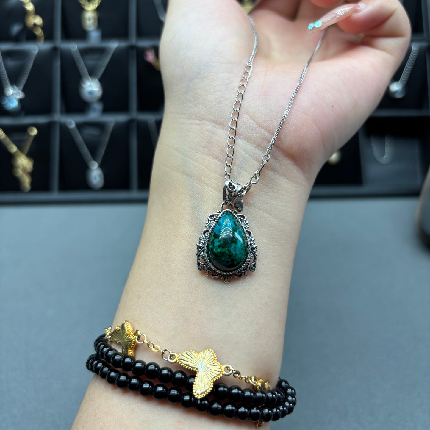 natural gemstone chrysocolla pendant