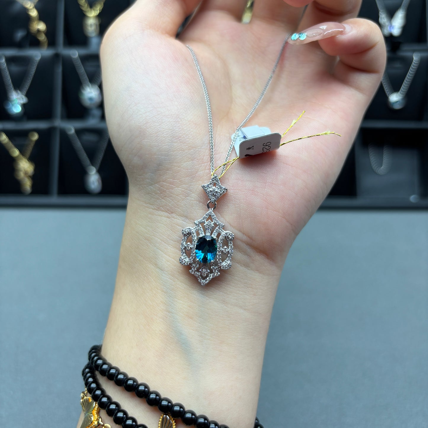 Natural gemstone blue topaz pendant