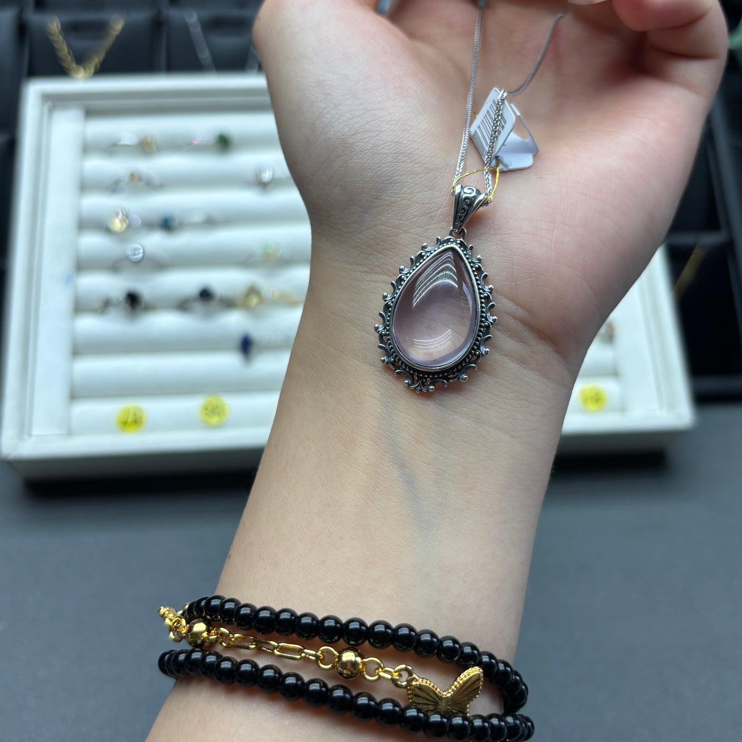 Natural crystal rose quartz pendant