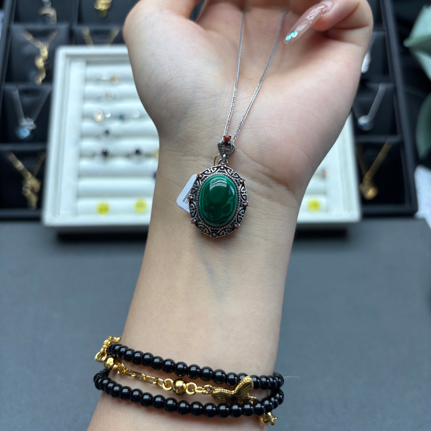 natural gemstone malachite pendant