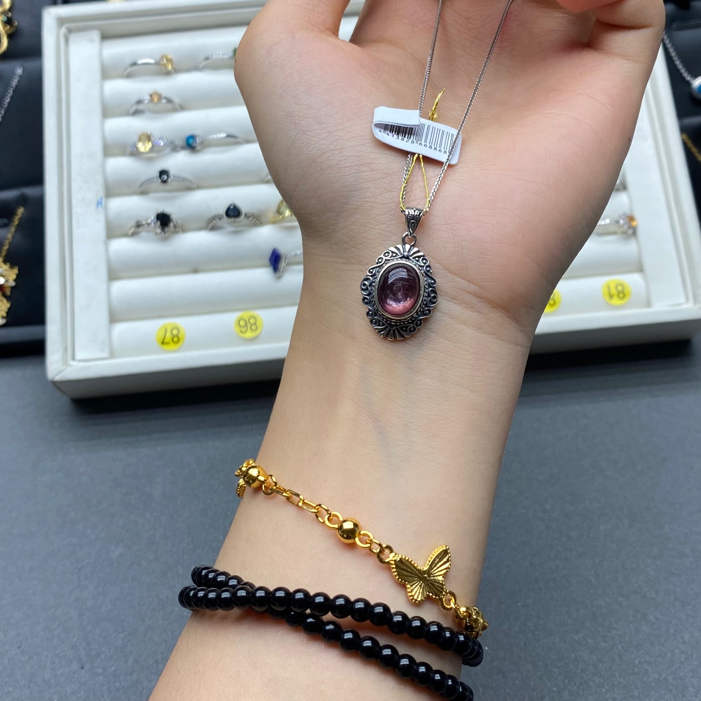 Natural crystal lepidolite pendant