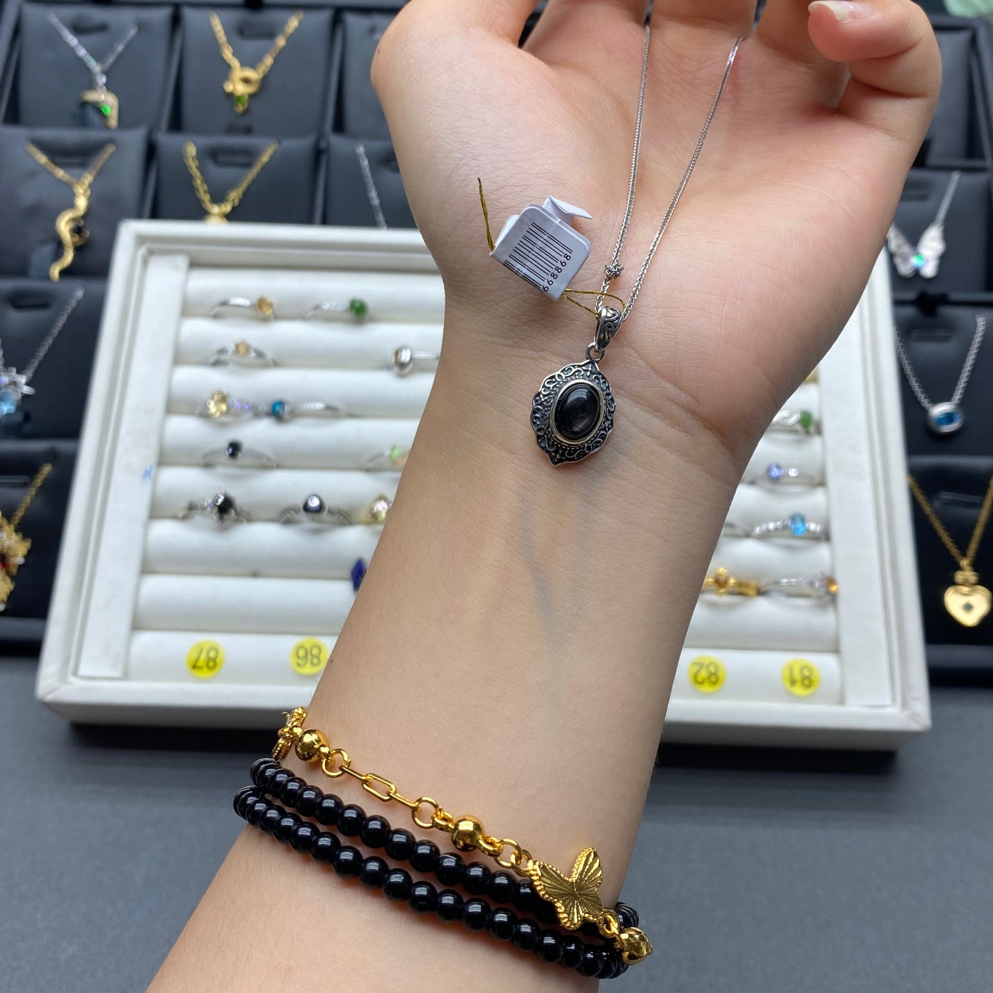 Natural gemstone black obsidian
