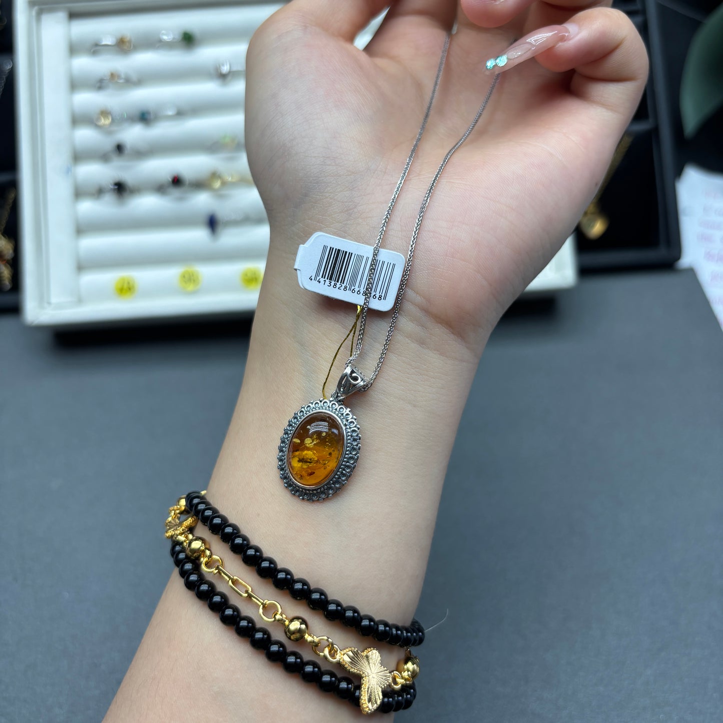 Natural gemstone amber pendant