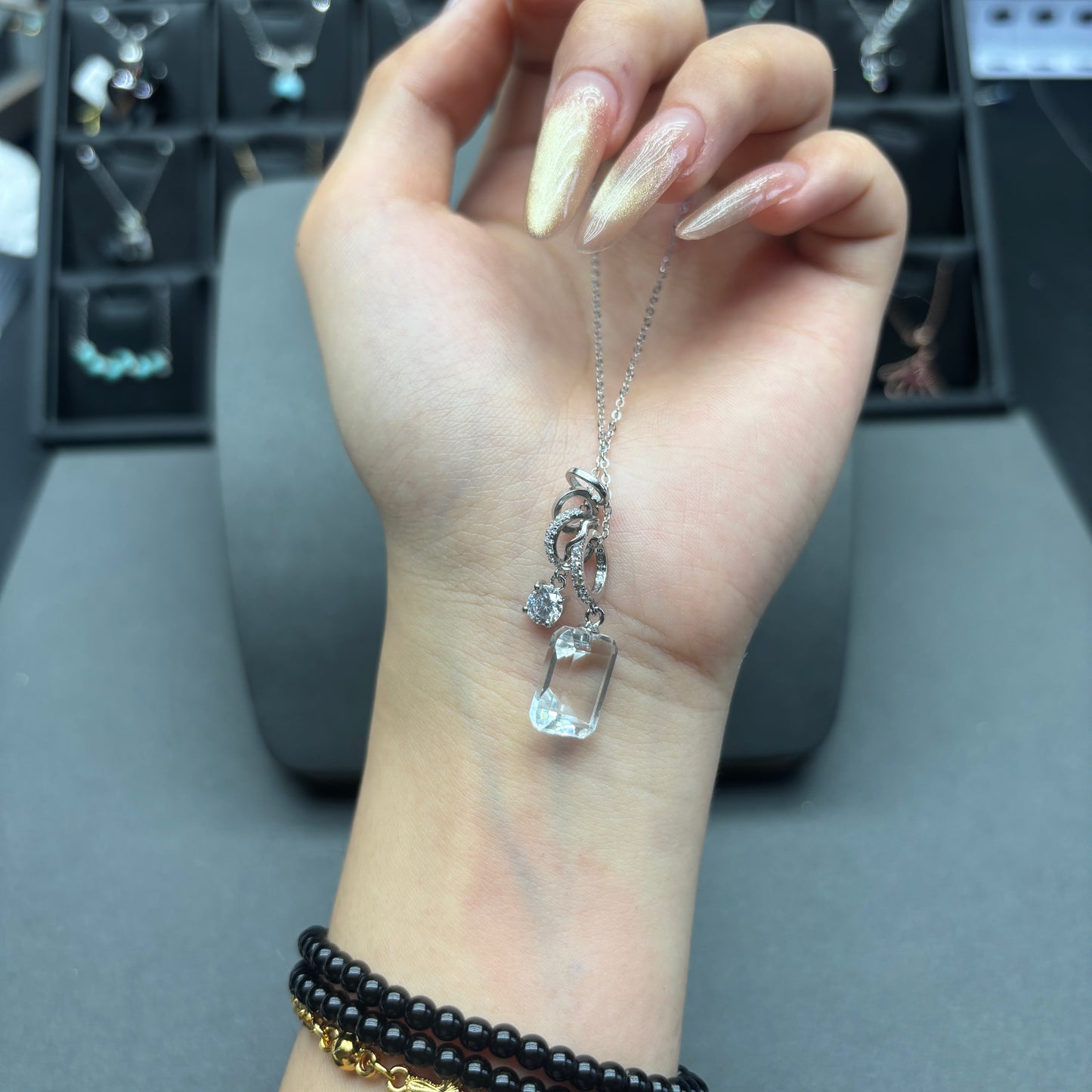 Natural crystal clear quartz pendant